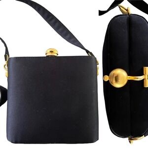 Jay Herbert New York Navy Blue Sateen Box Crossbody w Goldtone Snap Hardware.